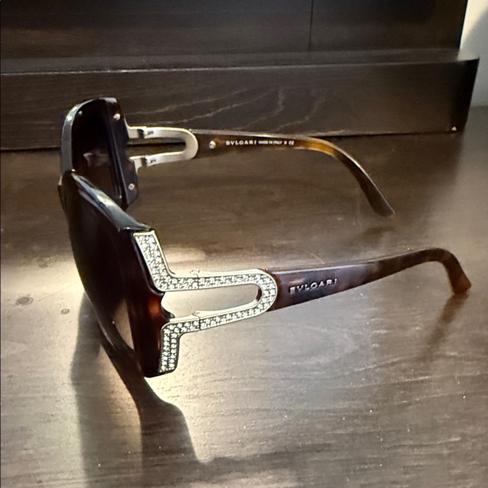 Bulgari Dark Brown Sunglasses with Silver Detailing